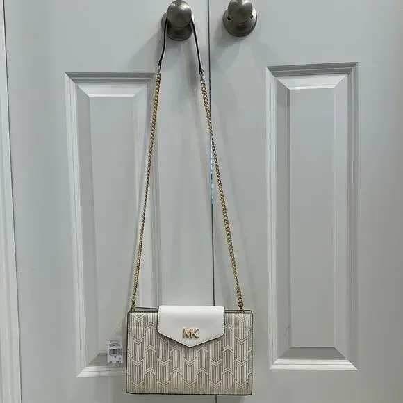 Michael Kors Optic White and Gold Crossbody Bag with Chain Strap